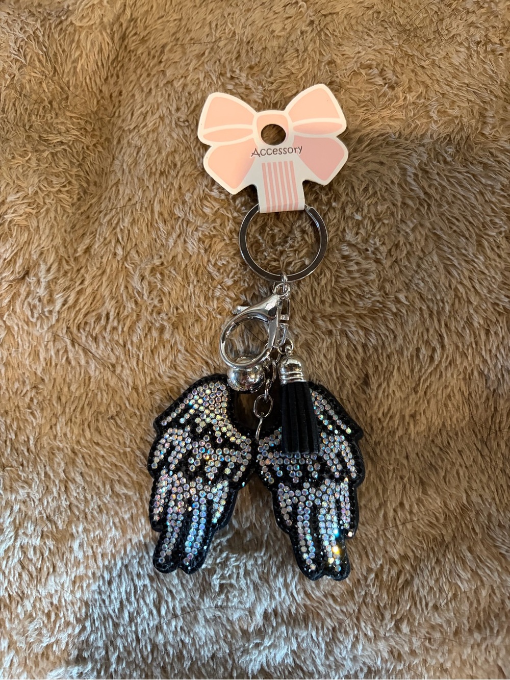 Angel wings bag charm/keychain with tassel